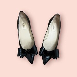 Valentino Black Patent Leather Bow Pointed Toe Flats Size 38
